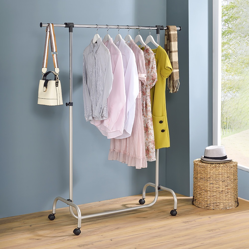 【AAA】日式單桿伸縮附輪吊衣架 - 2色可選-細節圖3