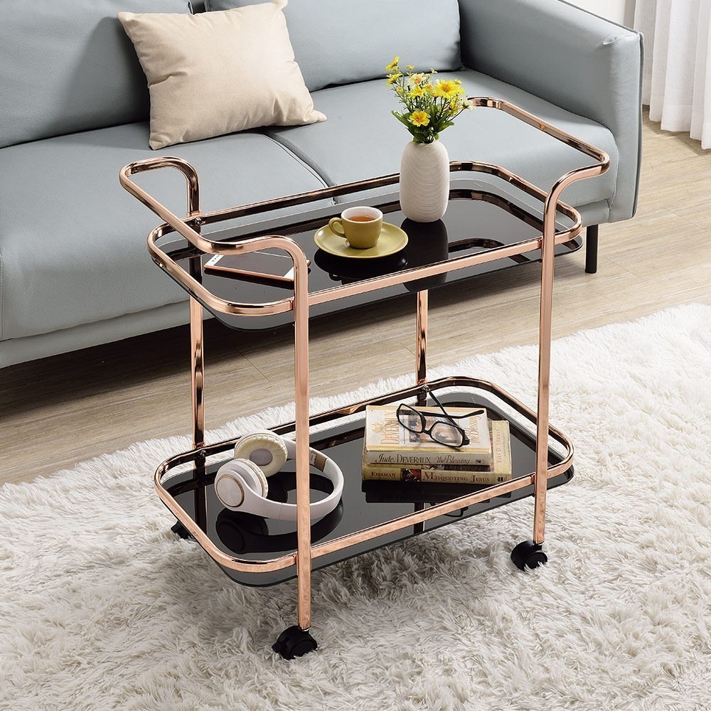 【AAA】黑玻玫瑰金雙邊酒車 - 典雅版-細節圖2