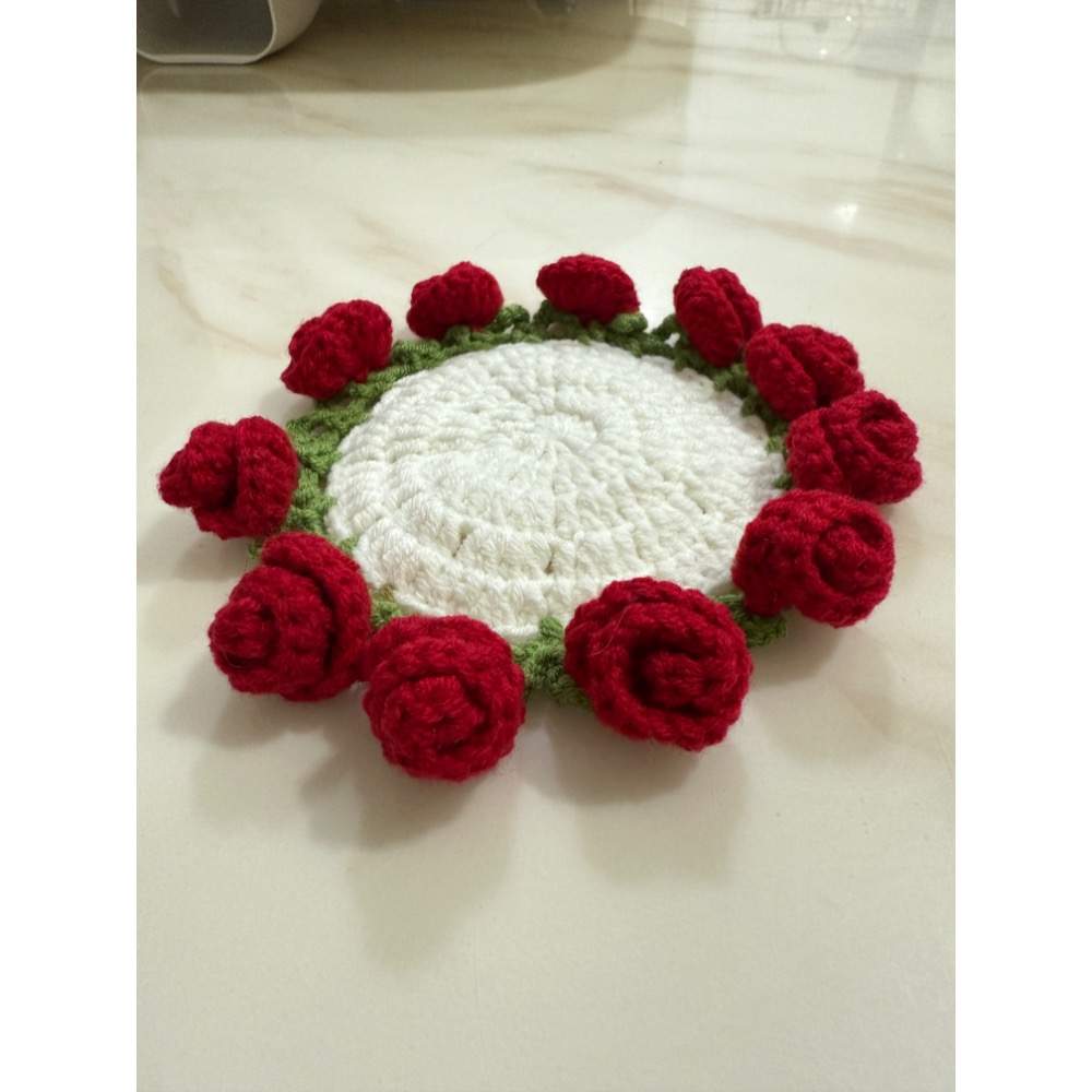 🌹【玫瑰花杯墊｜手工鉤織 × 夢幻花束 × 溫柔療癒】🌹-細節圖3