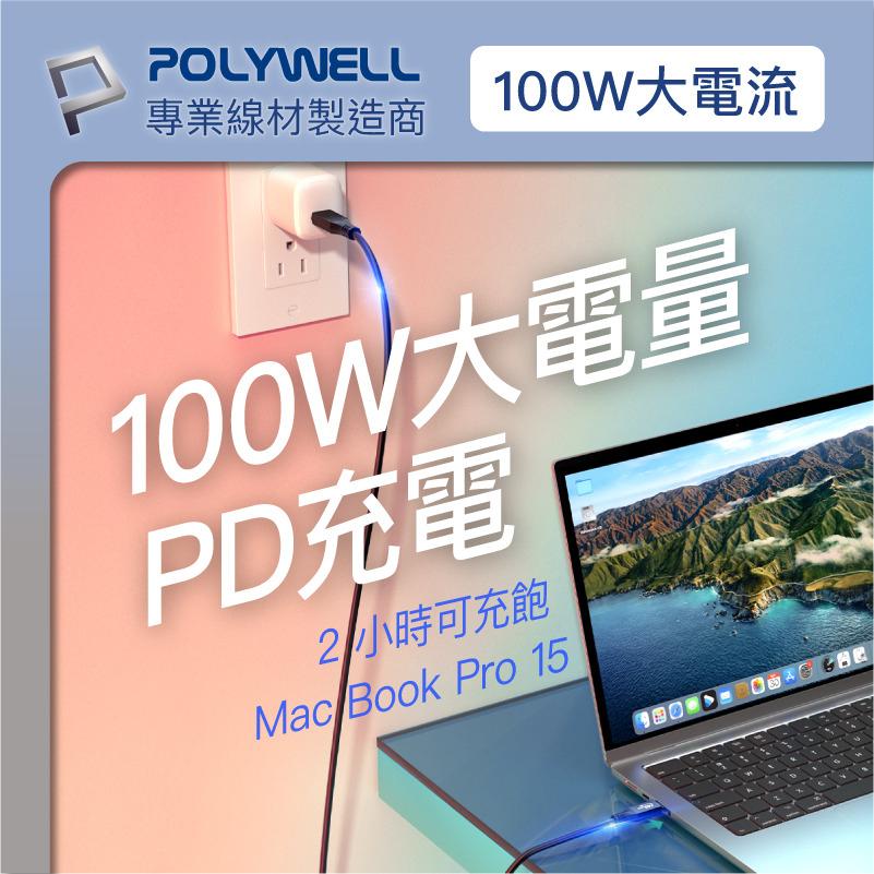 『燈后』POLYWELL USB4 40G 100W Type-C公對公 編織充電線 80公分(USB TID認證線)-細節圖5