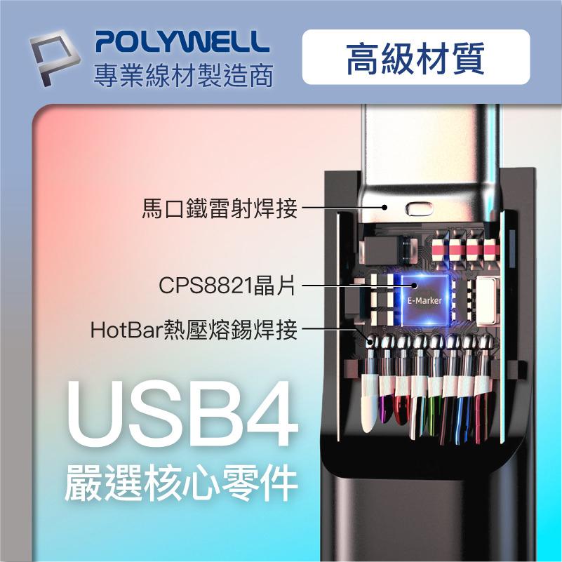 『燈后』POLYWELL USB4 40G 100W Type-C公對公 編織充電線 80公分(USB TID認證線)-細節圖8