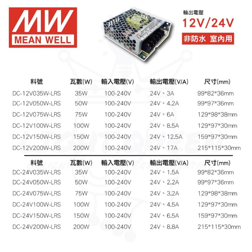 現貨 附發票 MW 明緯 LED 驅動器 LRS-35W50W75W100W150W-DC12V/24V-驅動器-細節圖3