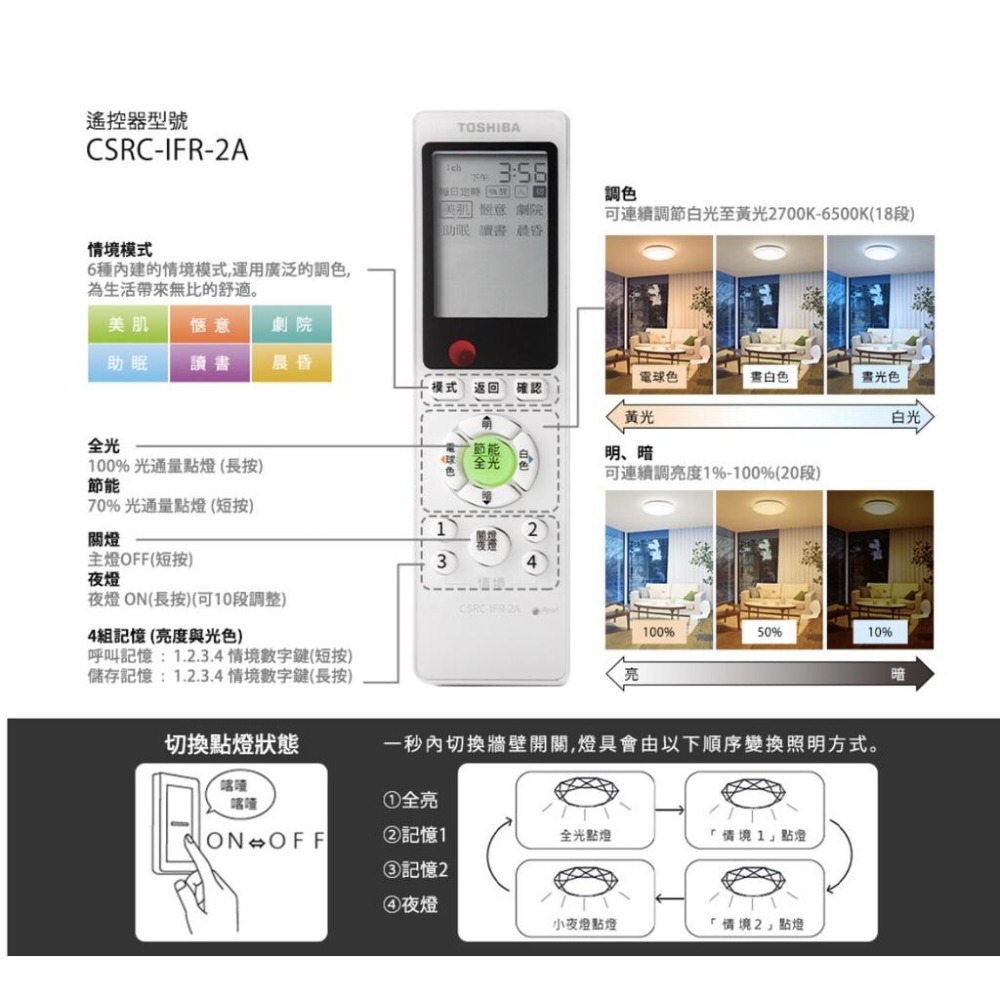 『燈后』現貨免運 附發票 Toshiba東芝 40W 鈦云 40W LED 調光調色美肌 遙控吸頂燈 適用5-6坪-細節圖9