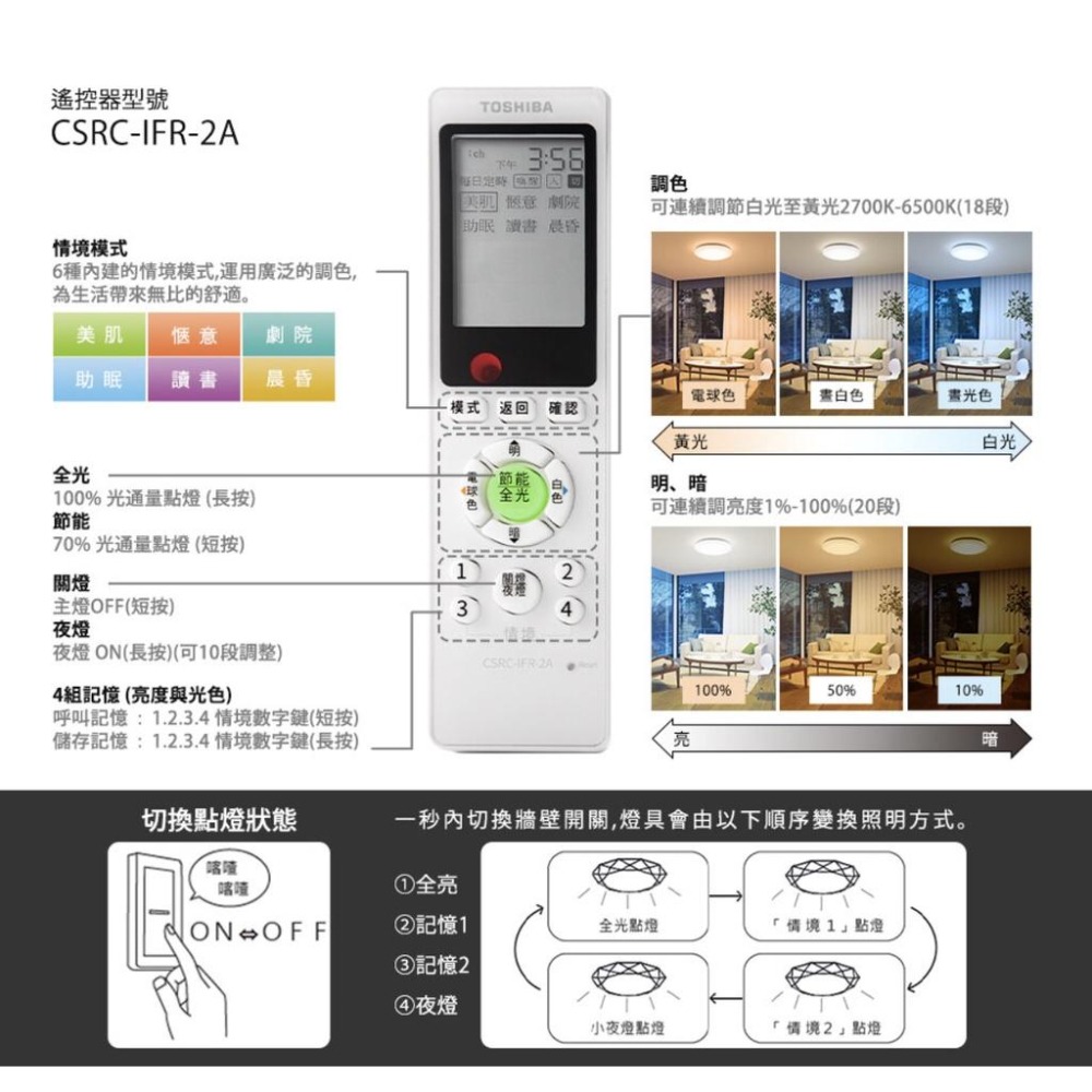 『燈后』現貨免運費 附發票 TOSHIBA 東芝吸頂燈  皓陽 60W 大空間 8坪適用 廣色溫調色-細節圖9