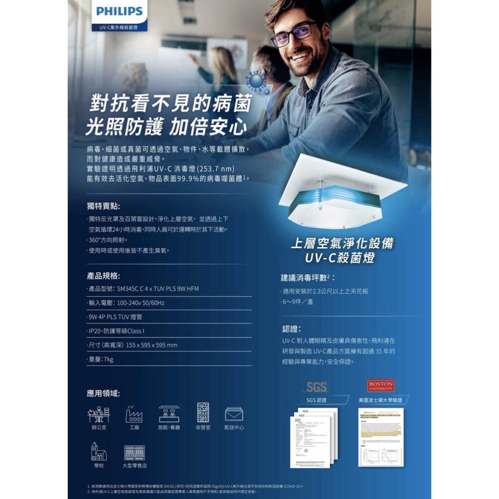 『燈后』現貨 附發票 促銷售價含安裝及規劃 飛利浦吸頂式 UV-C 消毒燈 SM345C 紫外線殺菌燈-細節圖2