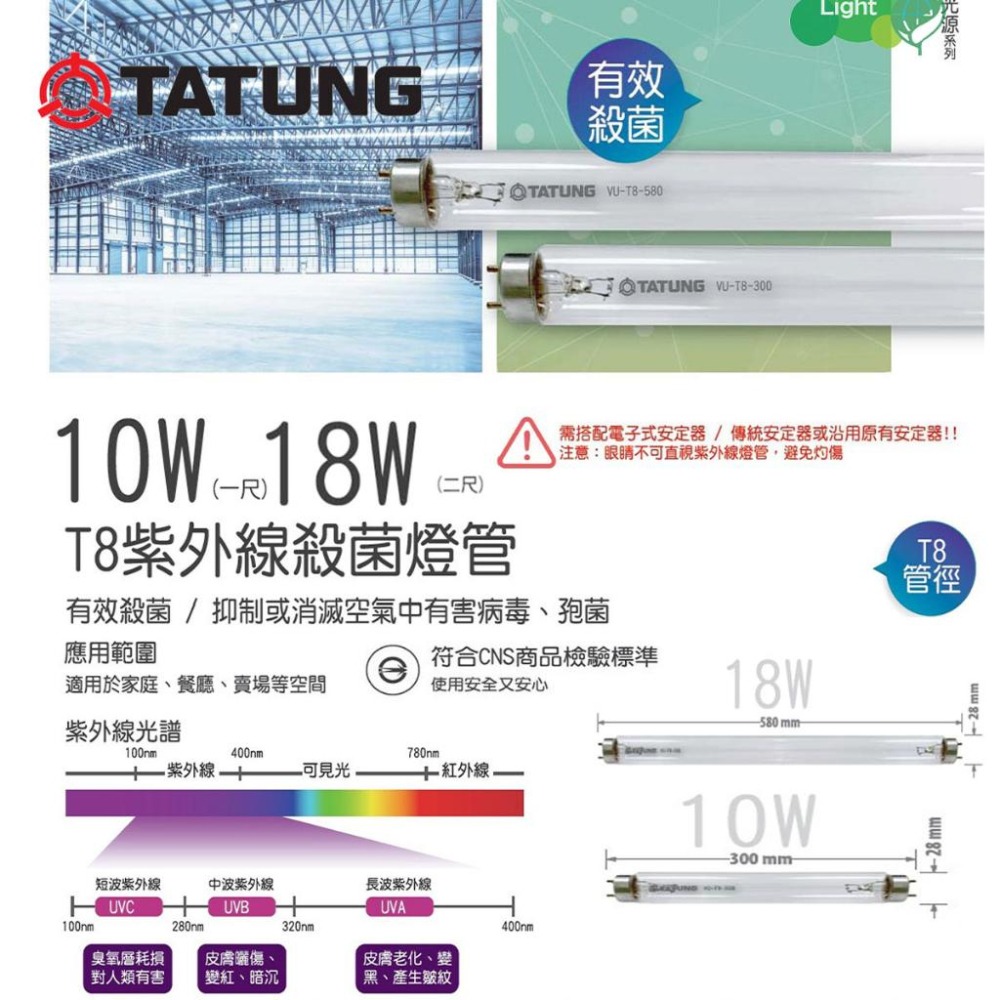 [ 大同 ][T8 紫外線燈管] 殺菌燈管 10w 1呎 18w 2呎 紫外線殺菌燈管 T8燈管 洗碗機 殺菌燈-細節圖3