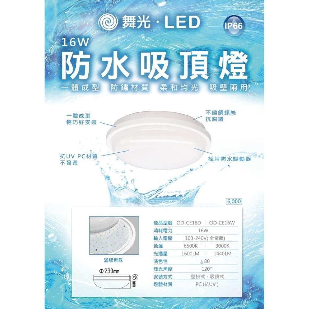 舞光 附發票 LED 16W 防水膠囊 壁燈 吸頂燈 IP66 防護抗UV 黃光白光 OD-CE16D 防潮 防水-細節圖2