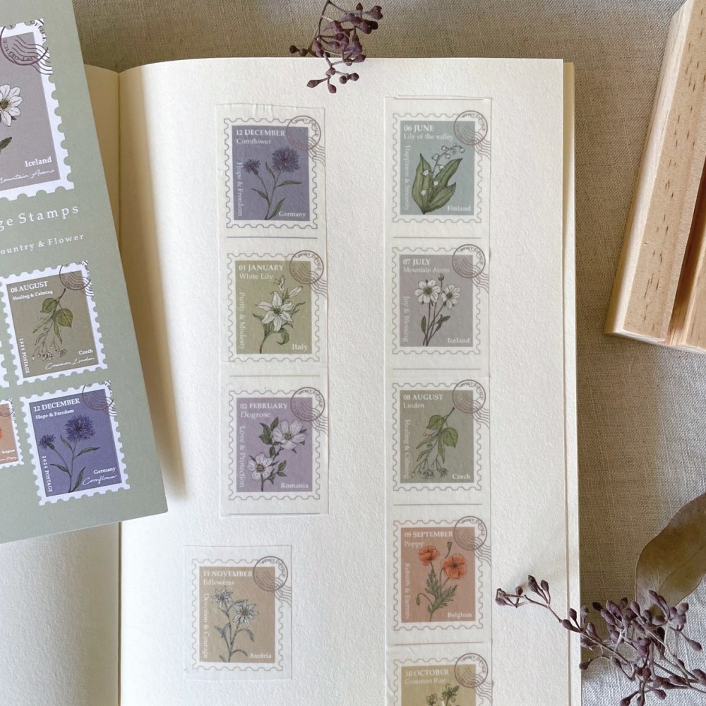 漫步植物園系列 - 月之花郵票紙膠帶(寬3cmx長5m)-細節圖2