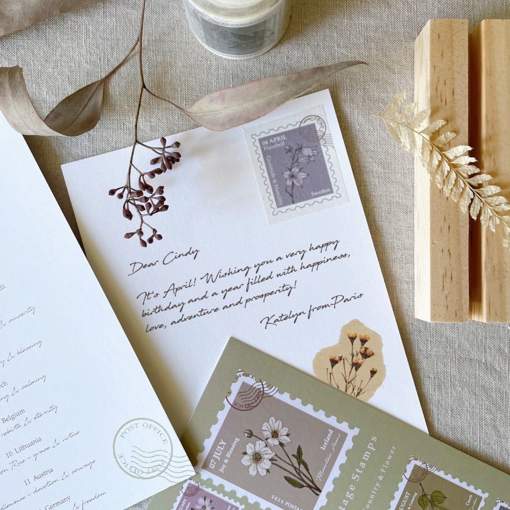 漫步植物園系列 - 月之花郵票紙膠帶(寬3cmx長5m)-細節圖4