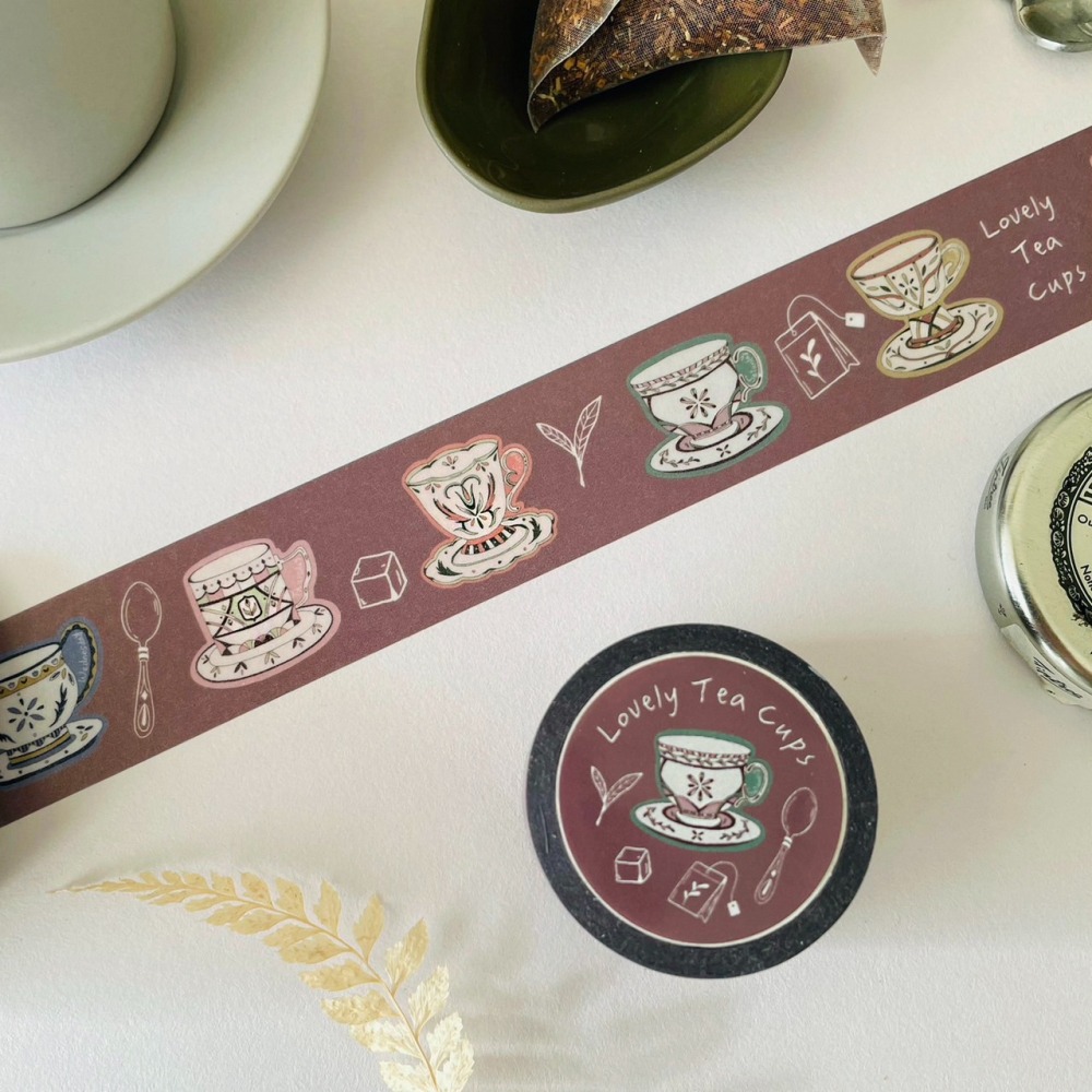 夢遊咖啡館系列 - 繽紛小茶杯紙膠帶(寬2.5cmx長5m)-細節圖2