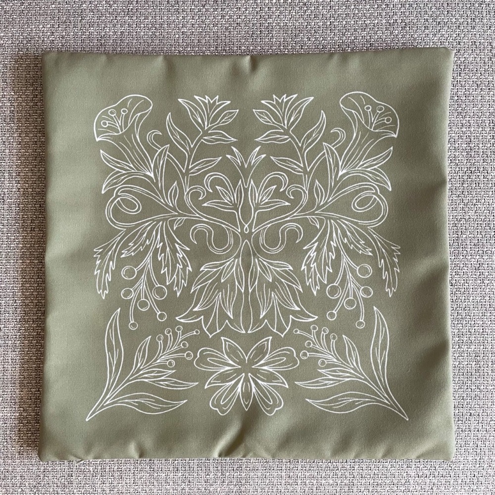 漫步植物園系列 - 茶色花草圖紋抱枕套 (抹茶綠)-細節圖2