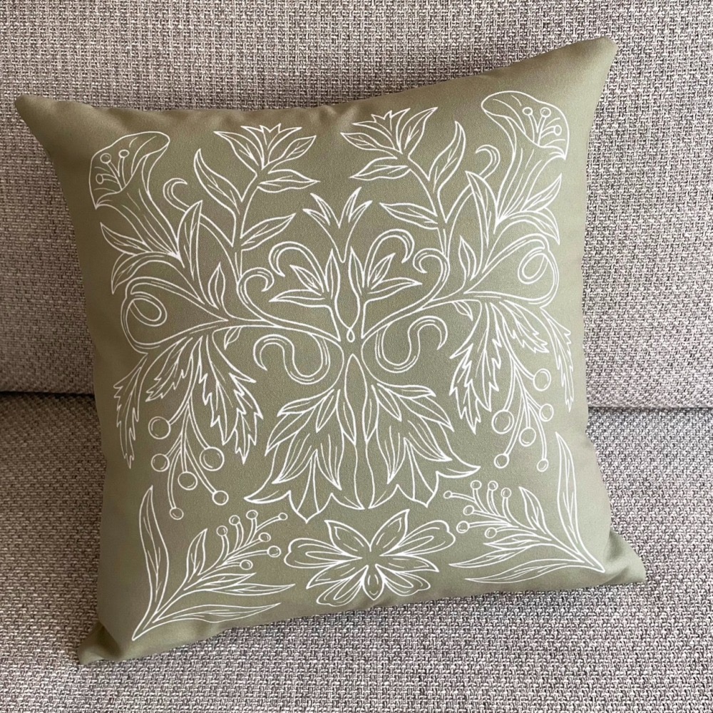 漫步植物園系列 - 茶色花草圖紋抱枕套 (抹茶綠)-細節圖4