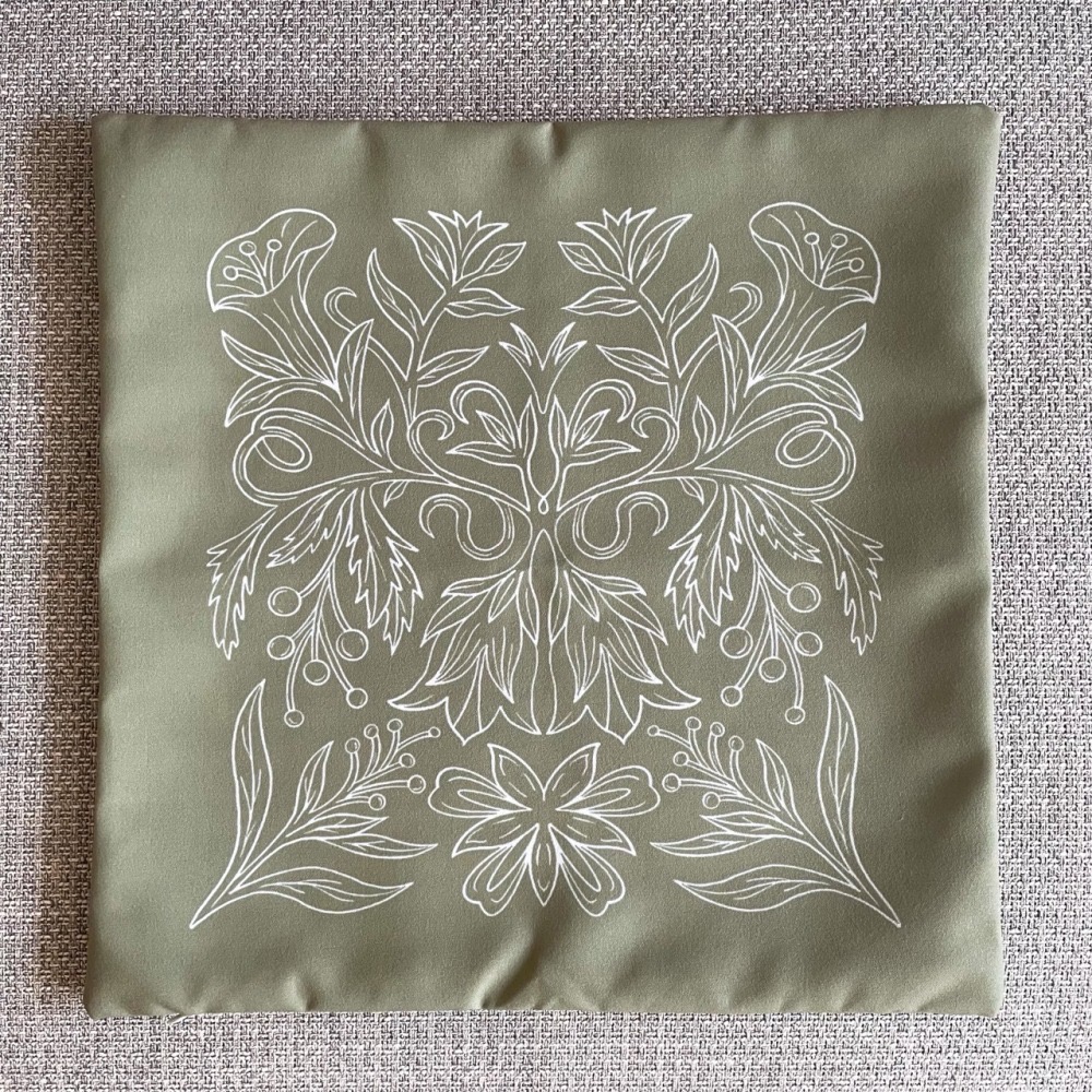 漫步植物園系列 - 茶色花草圖紋抱枕套 (抹茶綠)-細節圖2