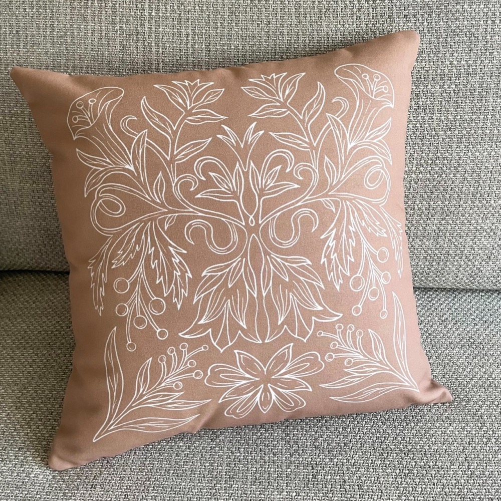 漫步植物園系列 - 茶色花草圖紋抱枕套 (奶茶粉橘)-細節圖4