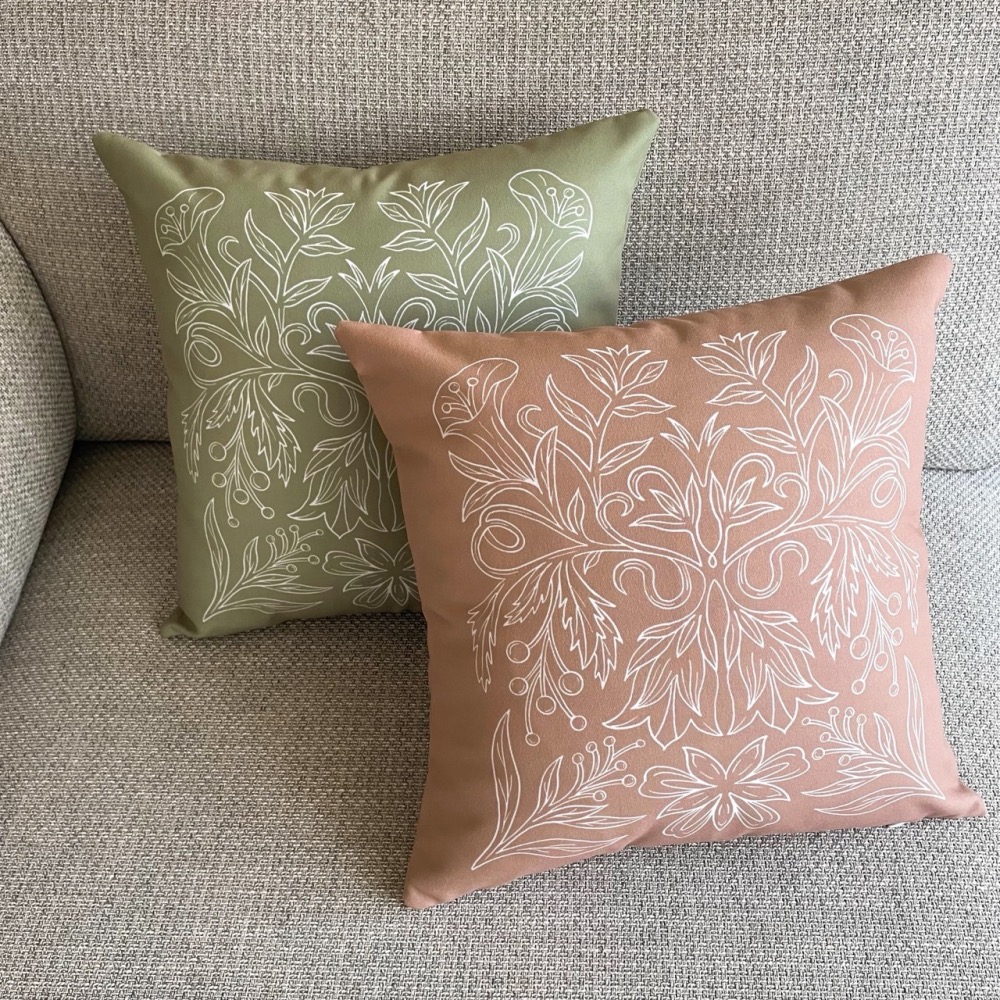 漫步植物園系列 - 茶色花草圖紋抱枕套 (奶茶粉橘)-細節圖5