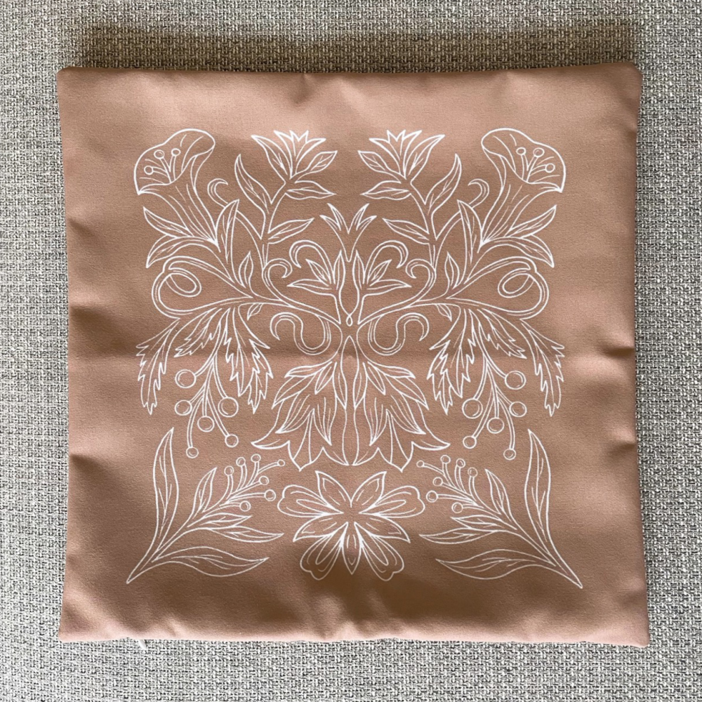 漫步植物園系列 - 茶色花草圖紋抱枕套 (奶茶粉橘)-細節圖2