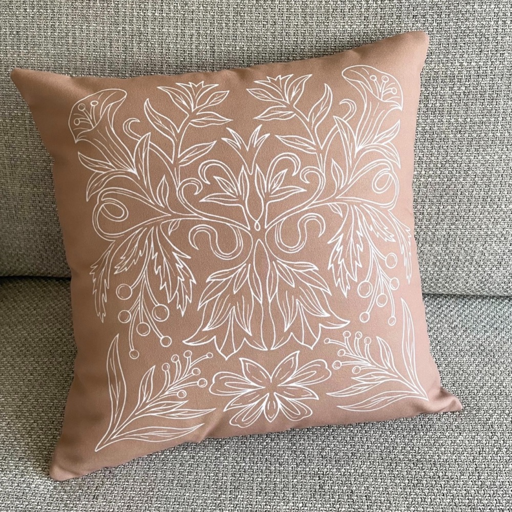 漫步植物園系列 - 茶色花草圖紋抱枕套 (奶茶粉橘)-細節圖4