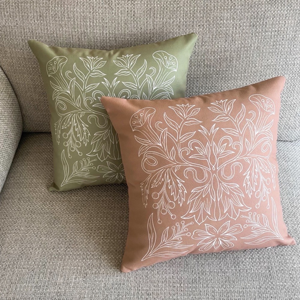 漫步植物園系列 - 茶色花草圖紋抱枕套 (奶茶粉橘)-細節圖5