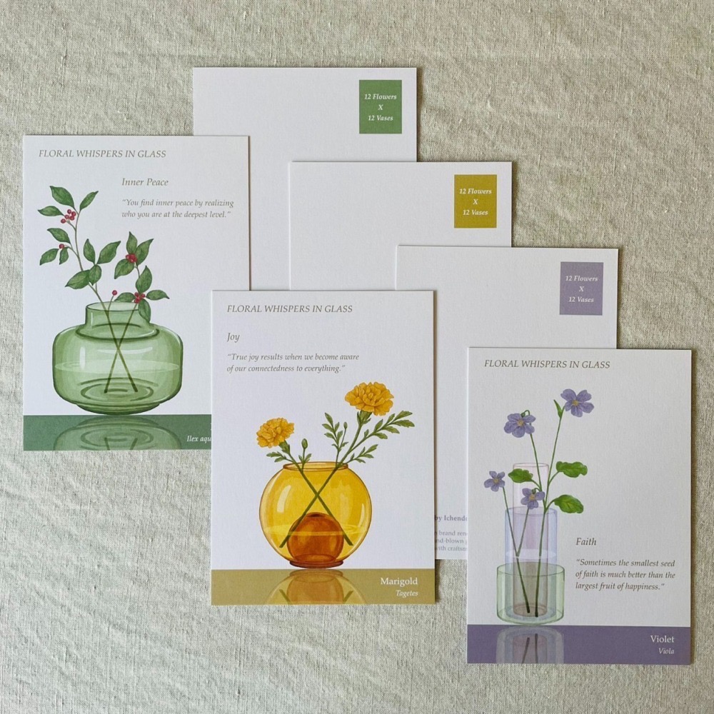 漫步植物園系列 - 瓶中花語明信片萬用卡組(14張)-細節圖2