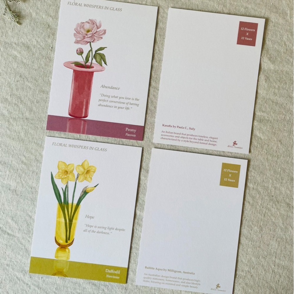 漫步植物園系列 - 瓶中花語明信片萬用卡組(14張)-細節圖3