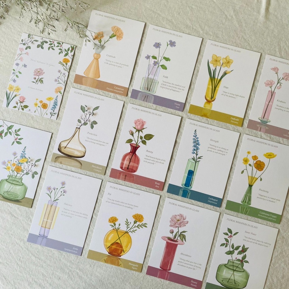 漫步植物園系列 - 瓶中花語明信片萬用卡組(14張)-細節圖4