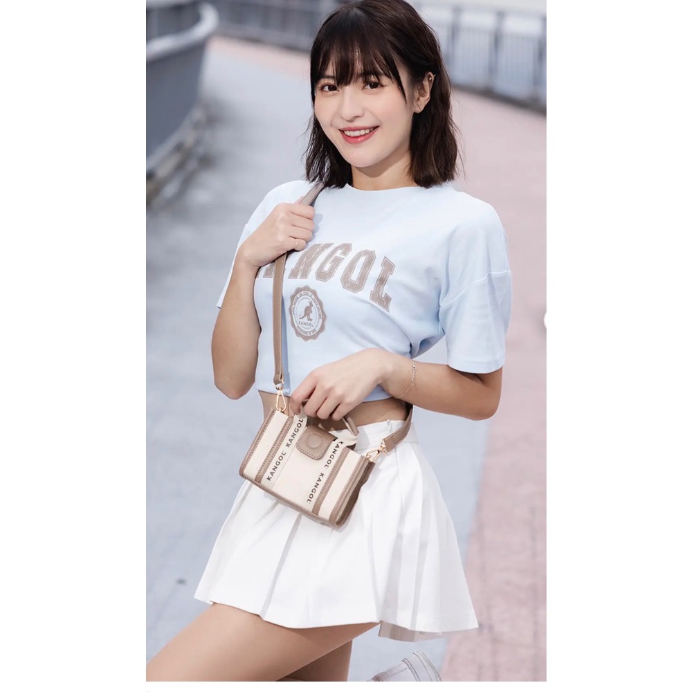 KANGOL帆布皮革小提包-卡其-細節圖2