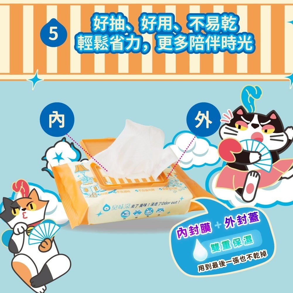 【臭味滾】寵物專用抑菌濕紙巾／一包50抽／貓用-細節圖8