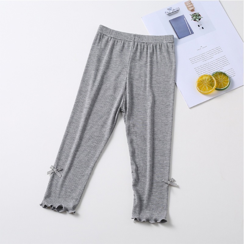 女童莫代爾棉打底褲 夏季薄款彈力螺紋木耳邊蝴蝶結內搭九分褲(小童、大童尺寸齊全100-160碼)-細節圖8