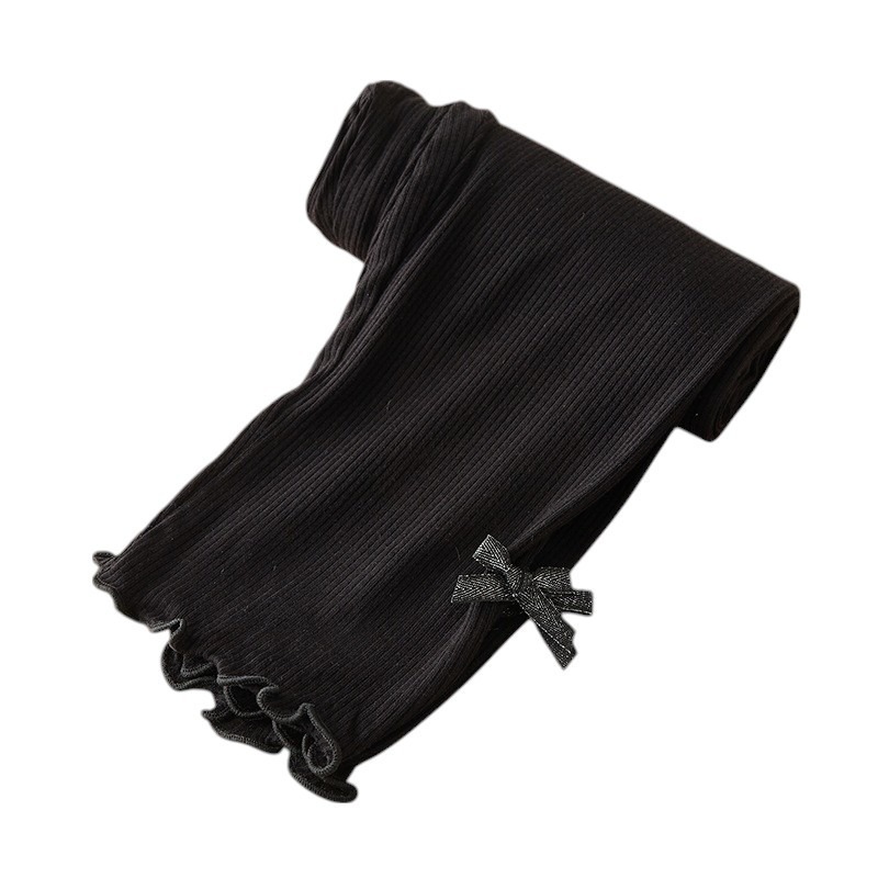 女童莫代爾棉打底褲 夏季薄款彈力螺紋木耳邊蝴蝶結內搭九分褲(小童、大童尺寸齊全100-160碼)-細節圖10