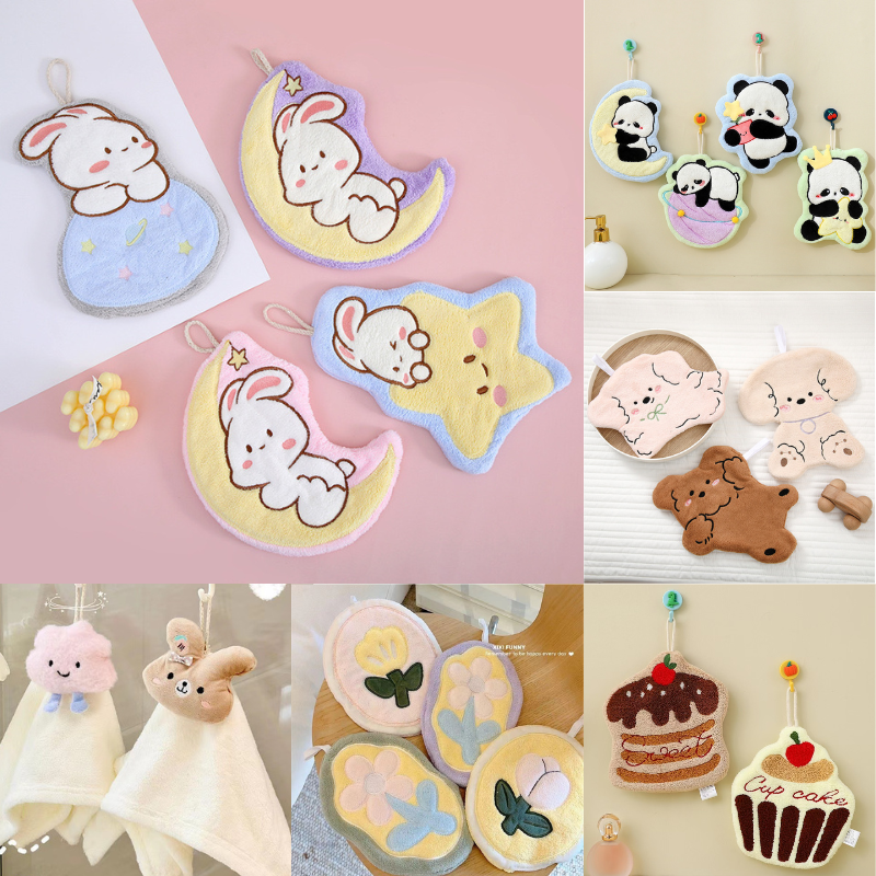 可掛式珊瑚絨萌趣可愛擦手巾 可愛動物花朵甜點廚房浴室洗手擦手巾-細節圖2