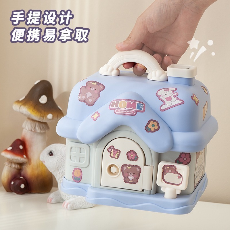 創意造型手提可爱小房子 小別墅存錢罐 網红儲蓄存錢罐 隨機附2張貼紙+7枚貼片-細節圖3