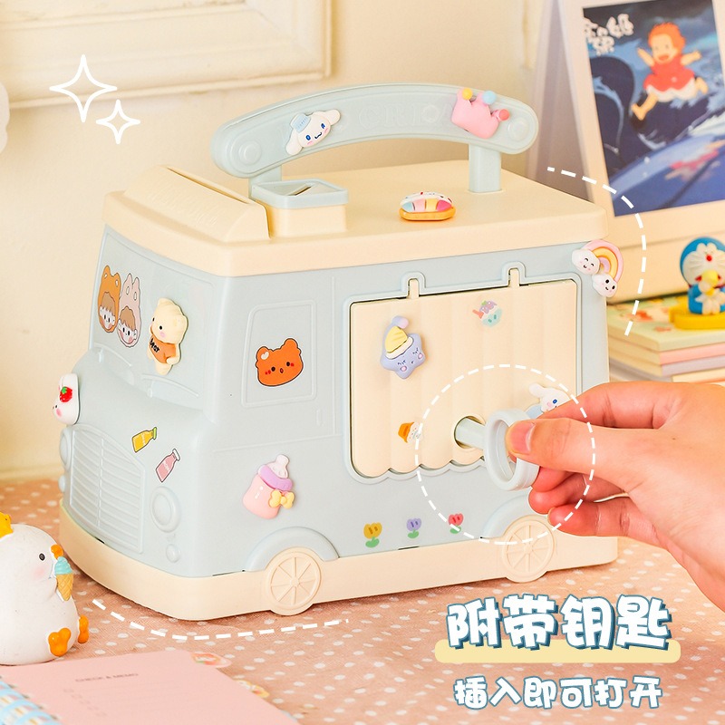 創意造型手提可愛小汽車存錢罐 網紅儲蓄存錢罐 隨機附2張貼紙+7枚貼片-細節圖5