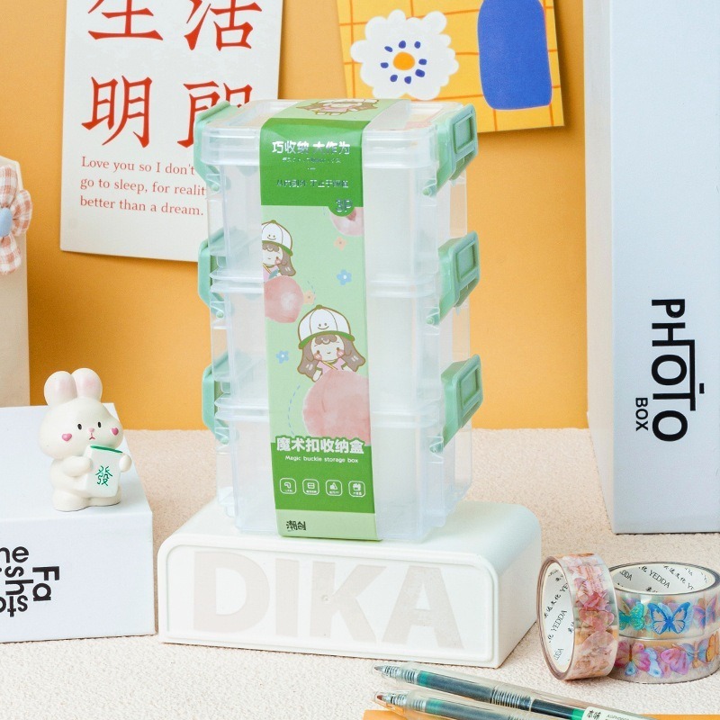 透明多層魔術扣收納盒 可多層疊加桌面小物收納盒-規格圖7