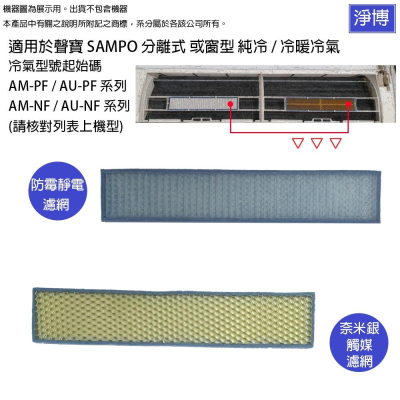 適用聲寶SAMPO冷專冷暖分離式窗型冷氣/空調AM AU AW PF NF PA PC系列替換用HEPA防霉空氣濾網濾心