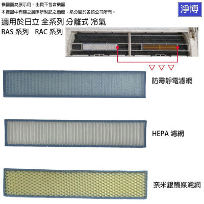 適用日立Hitachi全系列冷專冷暖分離式 冷氣 空調RAS RAC RAM系列替換用HEPA防霉空氣濾網濾心耗材