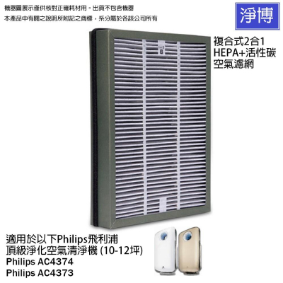 Philips飛利浦適用AC4374 AC4373頂級空氣清淨機複合式2合1活性碳HEPA替換濾網濾心AC4138