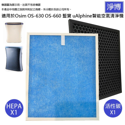 適用於Osim OS-630 OS-660 藍寶uAlphine智能空氣清淨機HEPA+活性碳濾網濾芯組