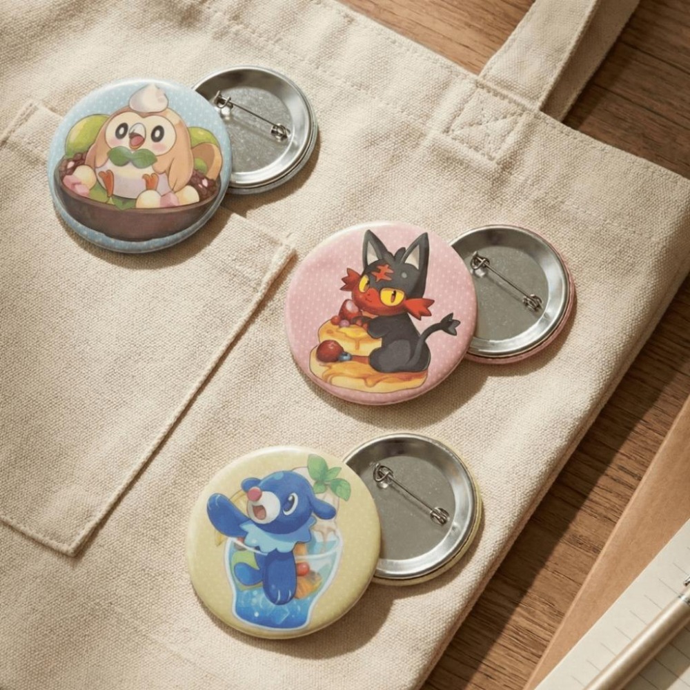 【43小舖】寶可夢 stella 同人 磁吸 徽章 胸章 三入組｜pokemon｜神奇寶貝｜火斑喵｜木木梟｜球球海獅-細節圖2