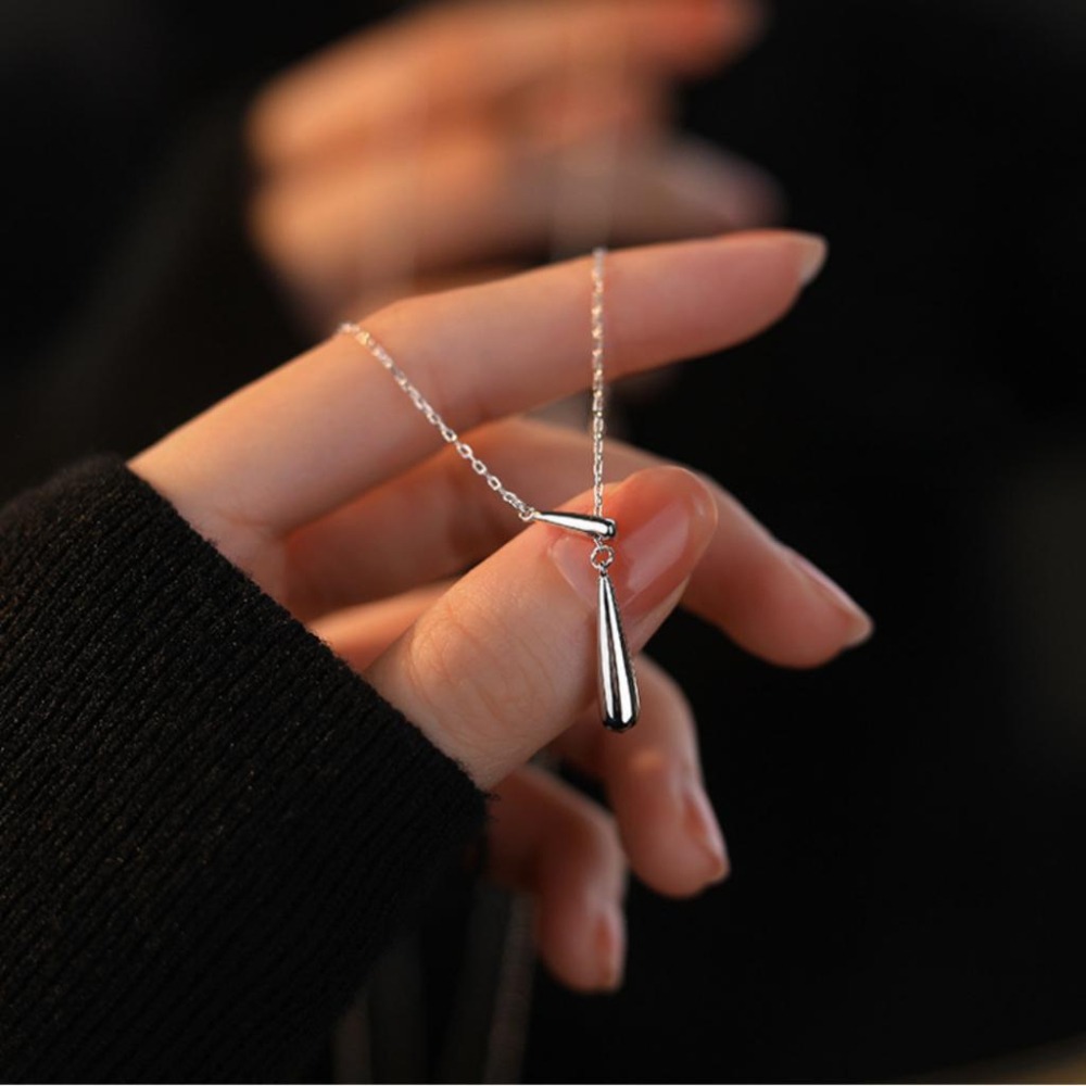 【43小舖】999足銀 y字流蘇 水滴 可調節 項鍊｜S999｜通體純銀｜純銀｜頸鍊｜鎖骨鍊｜飾品｜銀飾｜送拭銀布-細節圖6
