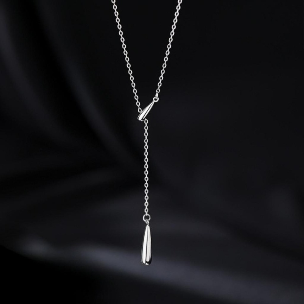 【43小舖】999足銀 y字流蘇 水滴 可調節 項鍊｜S999｜通體純銀｜純銀｜頸鍊｜鎖骨鍊｜飾品｜銀飾｜送拭銀布-細節圖7