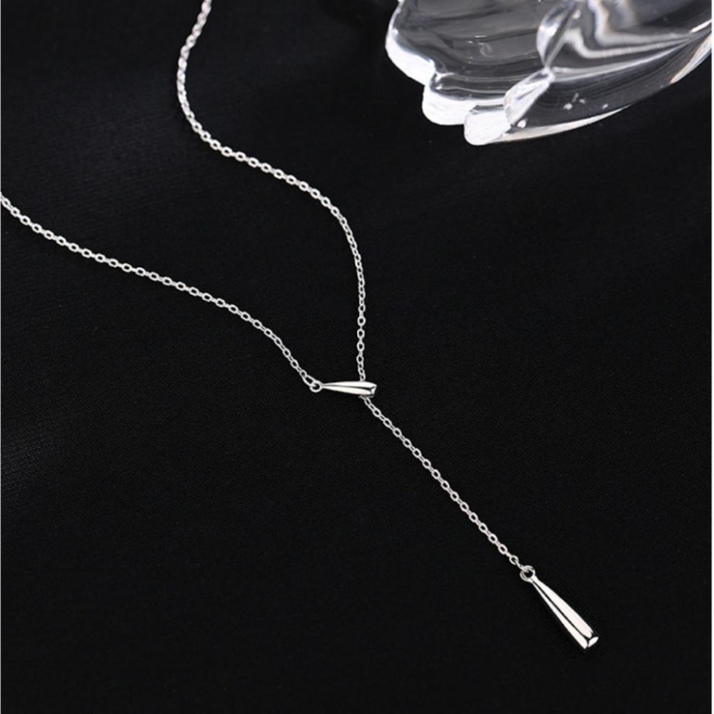 【43小舖】999足銀 y字流蘇 水滴 可調節 項鍊｜S999｜通體純銀｜純銀｜頸鍊｜鎖骨鍊｜飾品｜銀飾｜送拭銀布-細節圖9