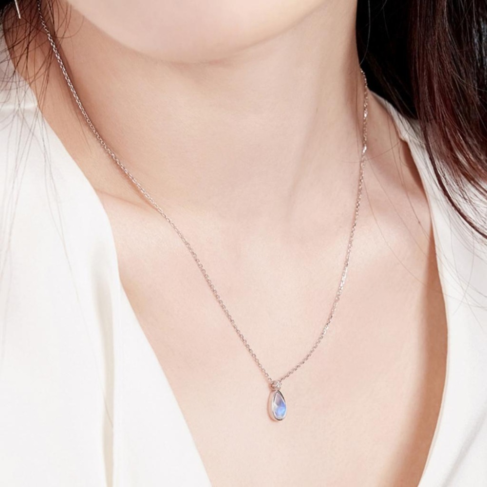 【43小舖】925純銀 水滴月光石 人魚海洋之心 漸變炫彩 項鍊｜S925｜通體純銀｜頸鍊｜鎖骨鍊｜飾品｜銀飾｜送拭銀布-細節圖6