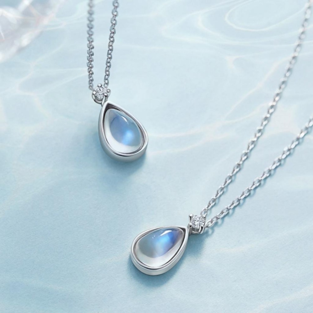 【43小舖】925純銀 水滴月光石 人魚海洋之心 漸變炫彩 項鍊｜S925｜通體純銀｜頸鍊｜鎖骨鍊｜飾品｜銀飾｜送拭銀布-細節圖7