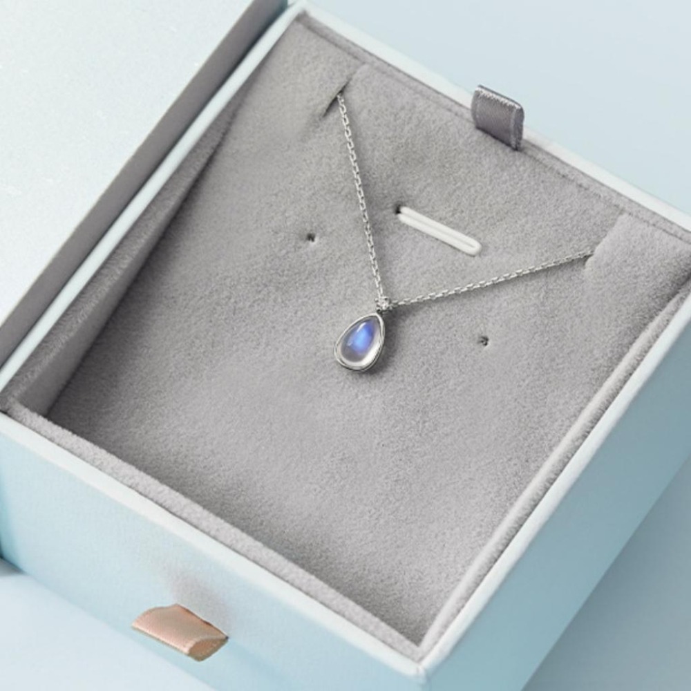 【43小舖】925純銀 水滴月光石 人魚海洋之心 漸變炫彩 項鍊｜S925｜通體純銀｜頸鍊｜鎖骨鍊｜飾品｜銀飾｜送拭銀布-細節圖8
