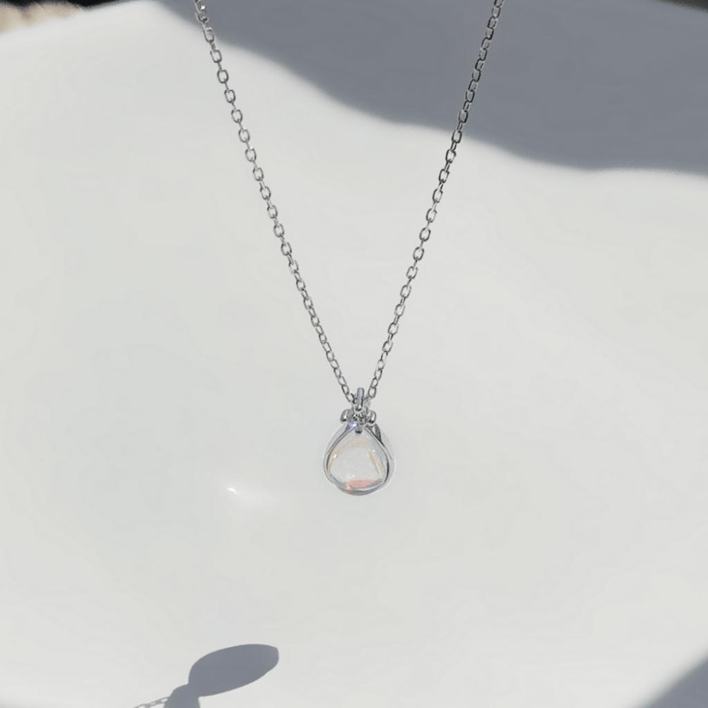 【43小舖】925純銀 水滴月光石 人魚海洋之心 漸變炫彩 項鍊｜S925｜通體純銀｜頸鍊｜鎖骨鍊｜飾品｜銀飾｜送拭銀布-細節圖9