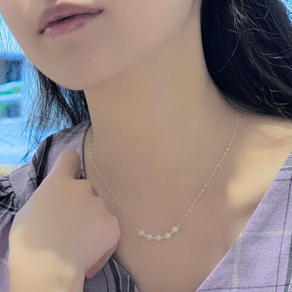 【43小舖】925純銀 天然珍珠 圓珠串珠 波光粼粼 項鍊｜S925｜通體純銀｜頸鍊｜鎖骨鍊｜飾品｜珍珠項鍊｜送拭銀布-細節圖5