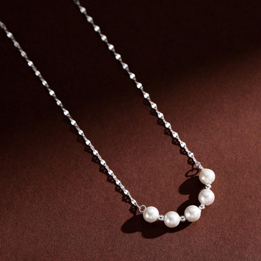 【43小舖】925純銀 天然珍珠 圓珠串珠 波光粼粼 項鍊｜S925｜通體純銀｜頸鍊｜鎖骨鍊｜飾品｜珍珠項鍊｜送拭銀布-細節圖8