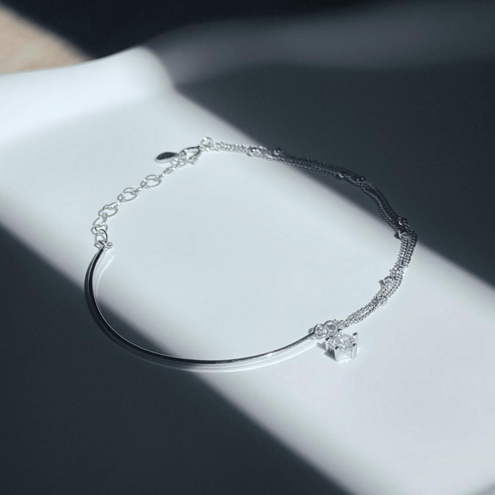 【43小舖】925純銀 雙層銀珠 鏈條拼接銀環 單鑽五角星星 手鍊｜S925｜通體純銀｜手環｜手鏈｜手飾｜飾品｜送拭銀布-細節圖7