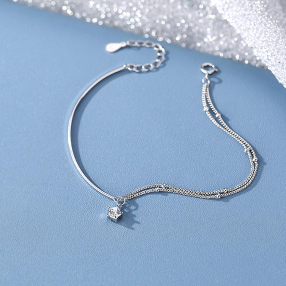 【43小舖】925純銀 雙層銀珠 鏈條拼接銀環 單鑽五角星星 手鍊｜S925｜通體純銀｜手環｜手鏈｜手飾｜飾品｜送拭銀布-細節圖9