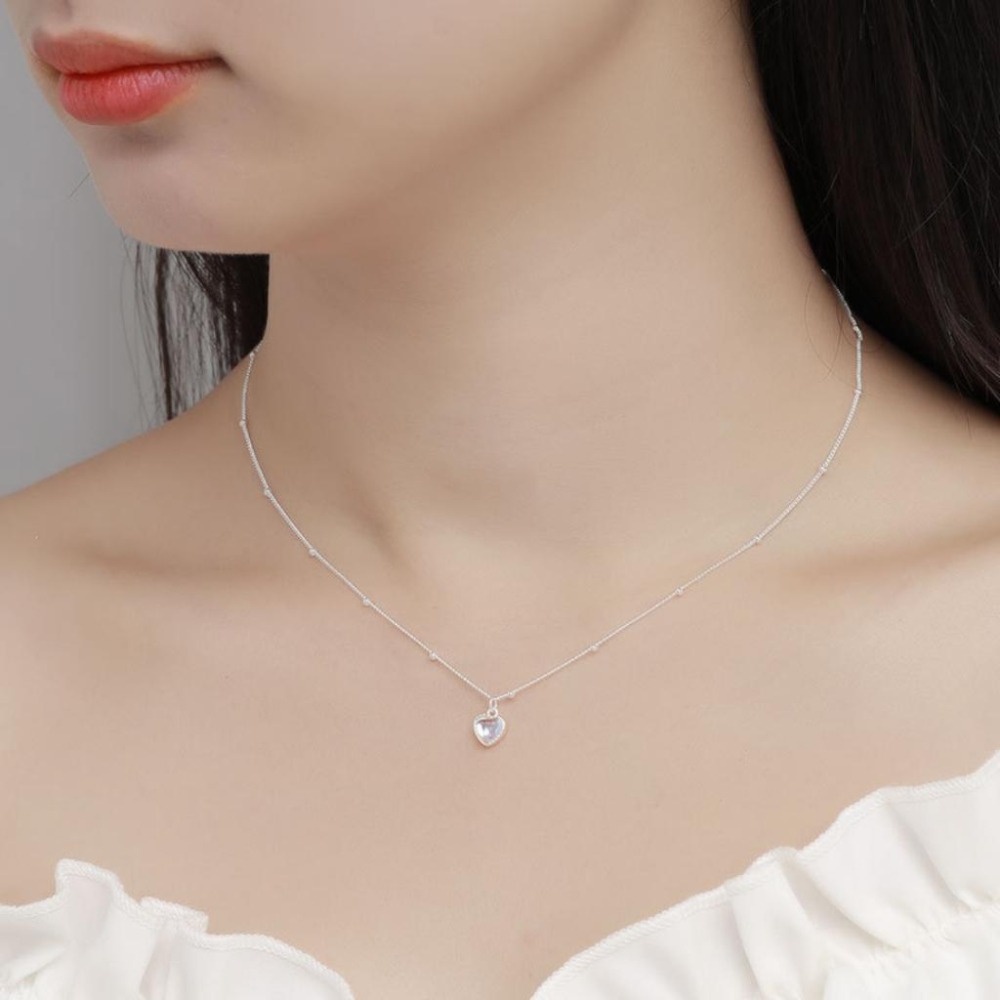 【43小舖】925純銀 月光石 愛心 心形 漸變炫彩 項鍊｜S925｜通體純銀｜頸鍊｜鎖骨鍊｜飾品｜銀飾｜送拭銀布-細節圖3